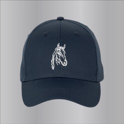Casquette couleur navy coton brodée motif tête cheval taille unique. 7 couleurs de broderie disponibles.