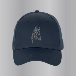 Casquette couleur navy coton brodée motif tête cheval taille unique. 7 couleurs de broderie disponibles.